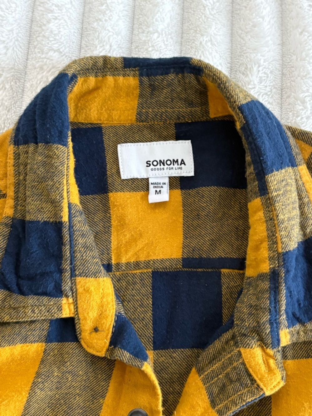 Sonoma Navy and Mustard Plaid Flannel Shirt